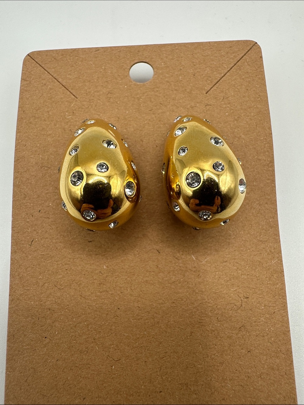 Fashion Jewelry Gold Teardrop Crystal-Stud Clip-On Earrings